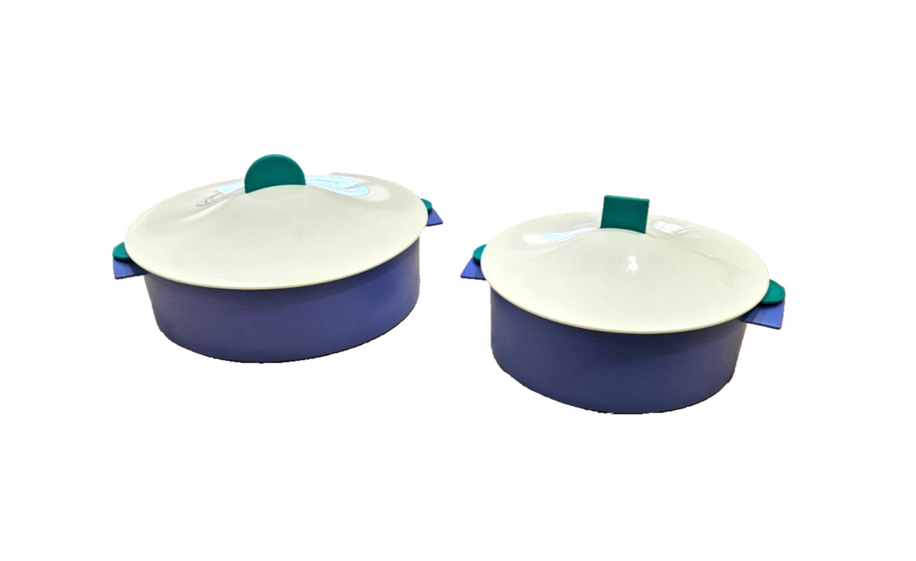 TUPPERWARE 9 in 7 in Round Lid Insert VEGETABLE MICRO STEAMER Blue Green USA gallery