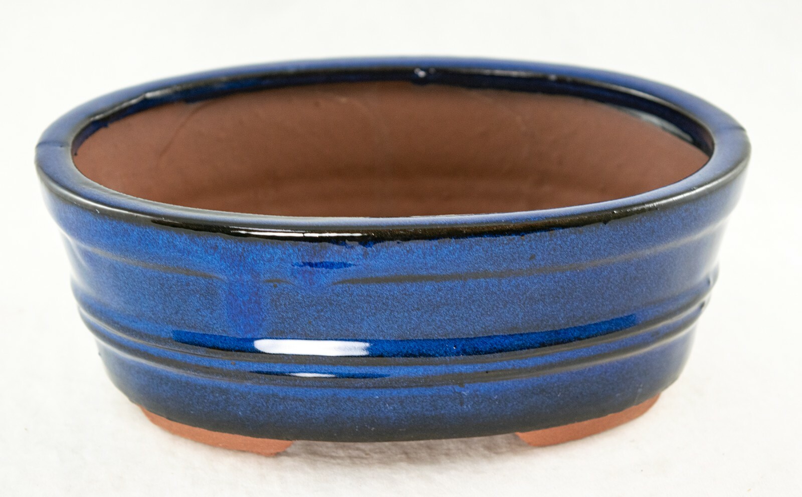Oval Blue Glazed Bonsai / Cactus & Succulent Pot with Mesh - 8.25"x 6.25"x 3" gallery