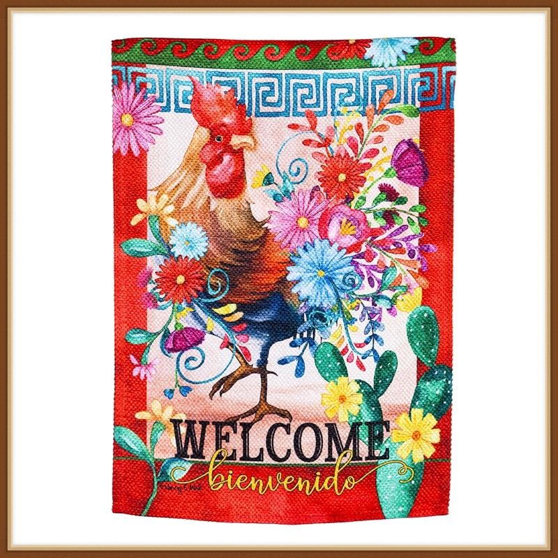 EVERGREEN GARDEN FLAG * ROOSTER CHA CHA * SUEDE LINEN REFLECTIONS - BRAND NEW gallery