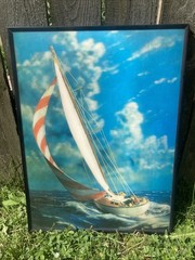 Vintage 70s 80s Sailboat 3D Lenticular Poster On the Ocean 12 x 16 Inches Print
