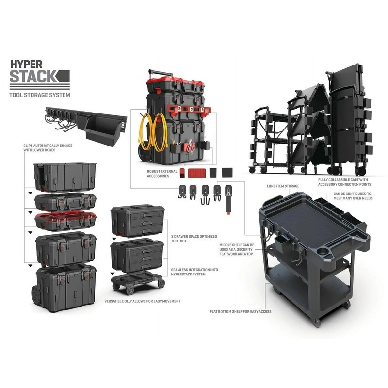 Hyper Tough Hyper Stack Heavy Duty 3 Piece Modular Rolling Toolbox System, Black gallery