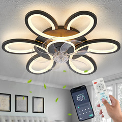 Modern Black-Star Flush Mount Ceiling Fan with Dimmable LED Light & Remote