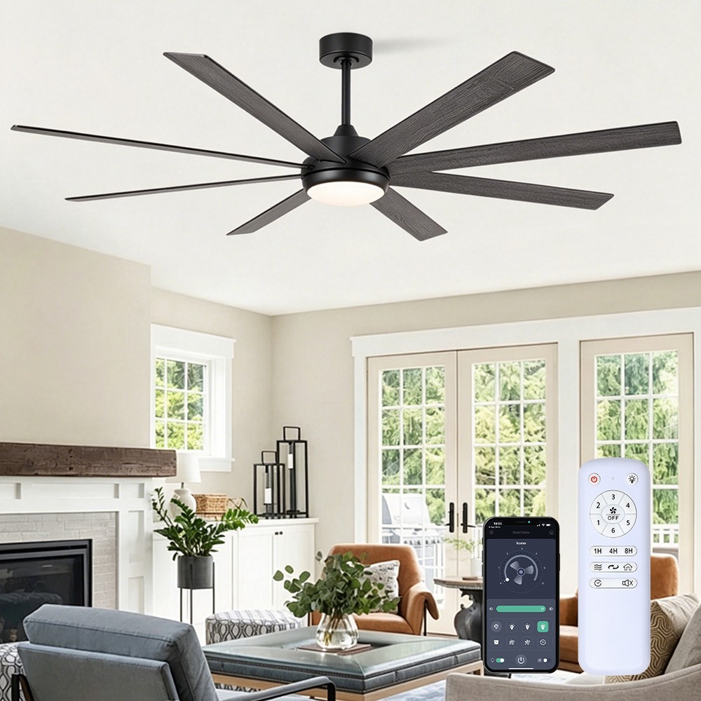 Large Outdoor Ceiling Fan with Light, 8 Blades Silent Reversible DC Motor, APP