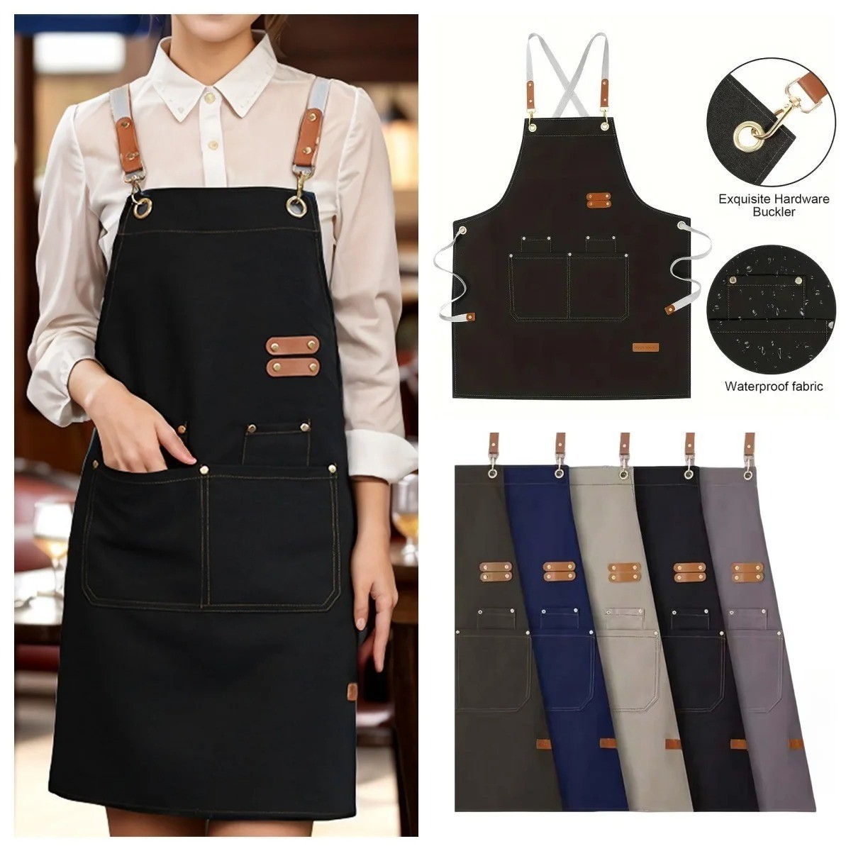HEAVY DUTY Canvas Kitchen Chef Cooking Apron Cross-Back Adjustable Bib Work BBQ gallery