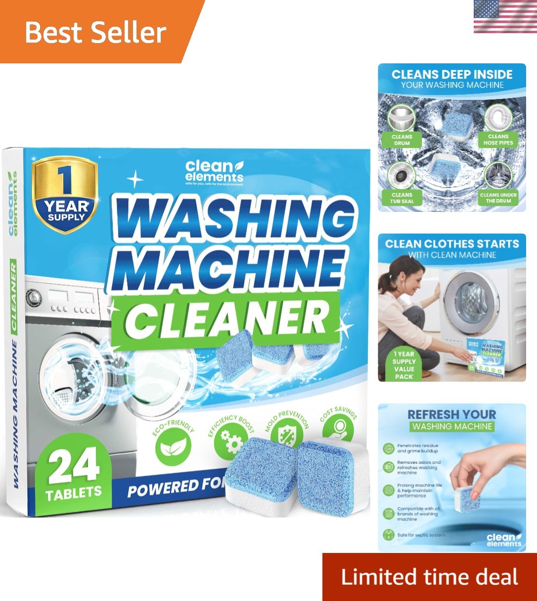Washing Machine Cleaner Tablets - 24 Pack for a 12 Supply. Formulated for gallery