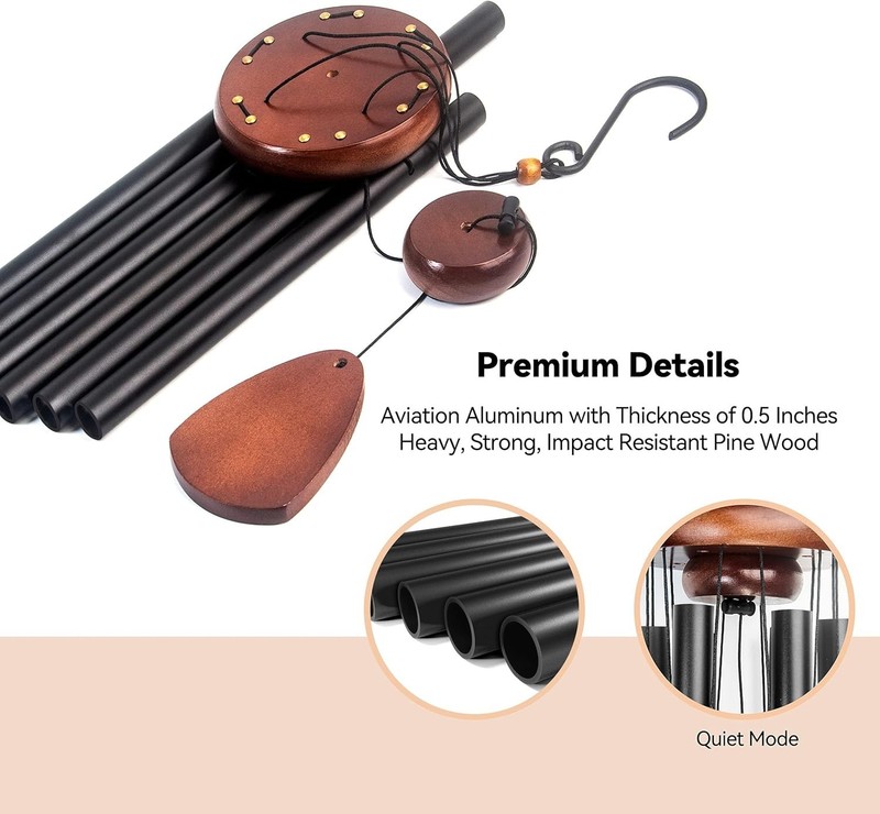 2 pkg Wind Chimes with Wood Wind Catcher, 37“ Aluminum Wind chime Zen Atmosphere gallery