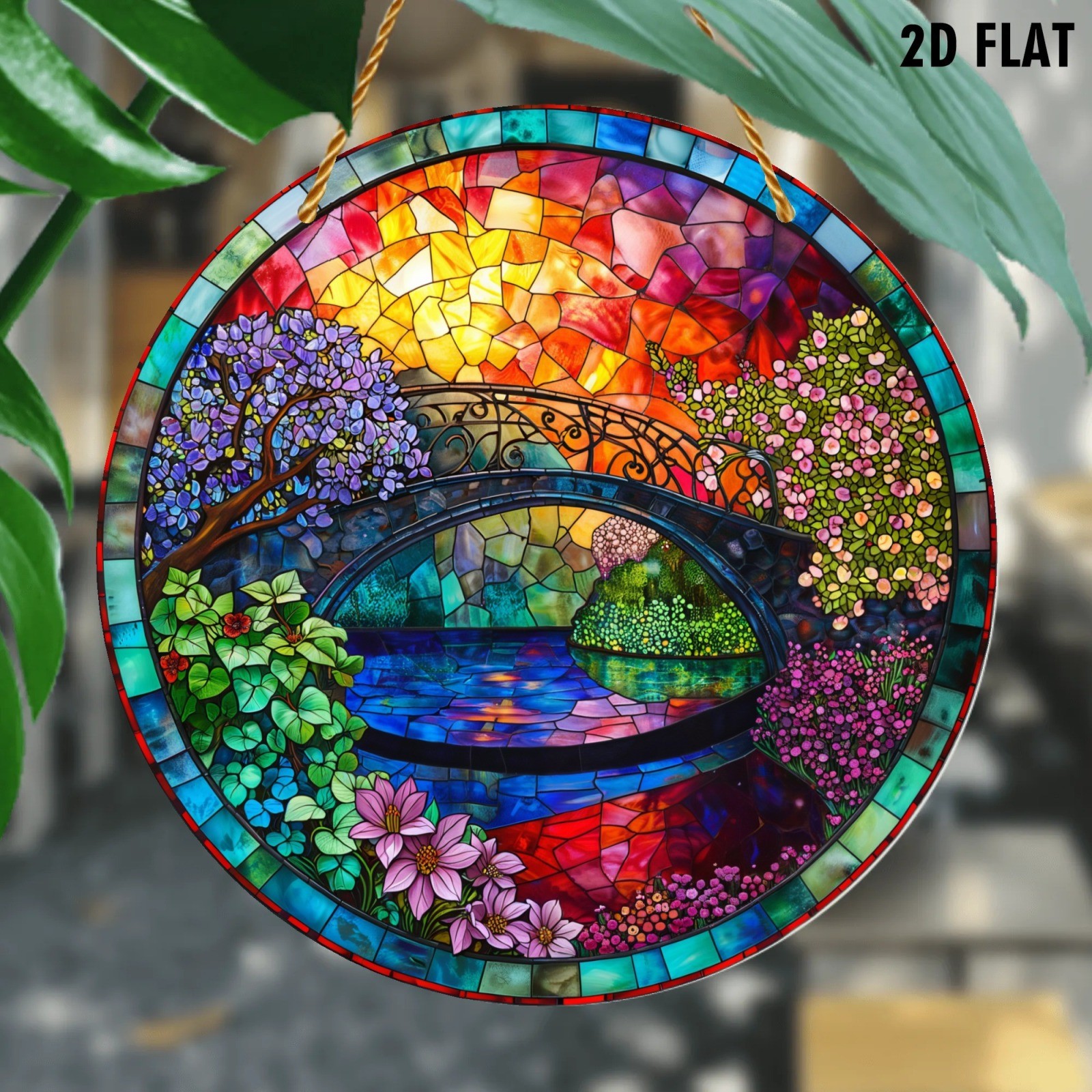 Colorful Bridge Floral Acrylic Suncatcher Round Hanging Sun Catcher Window Decor gallery