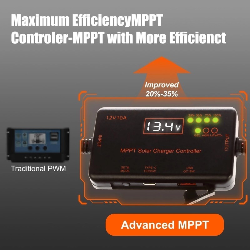 10A 12V MPPT MINI Solar Charge Controller with LCD for LiFePO4,AGM,Gel Battery gallery