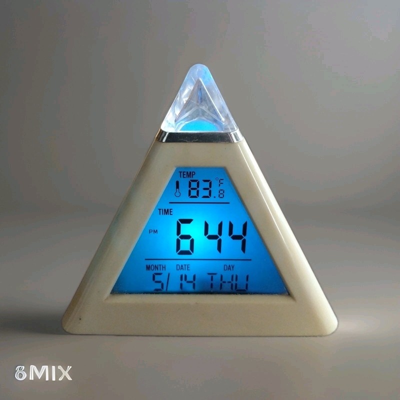 Pyramid LED Clock Color Changing Back Ambient Night Light Alarm Temperature Date gallery