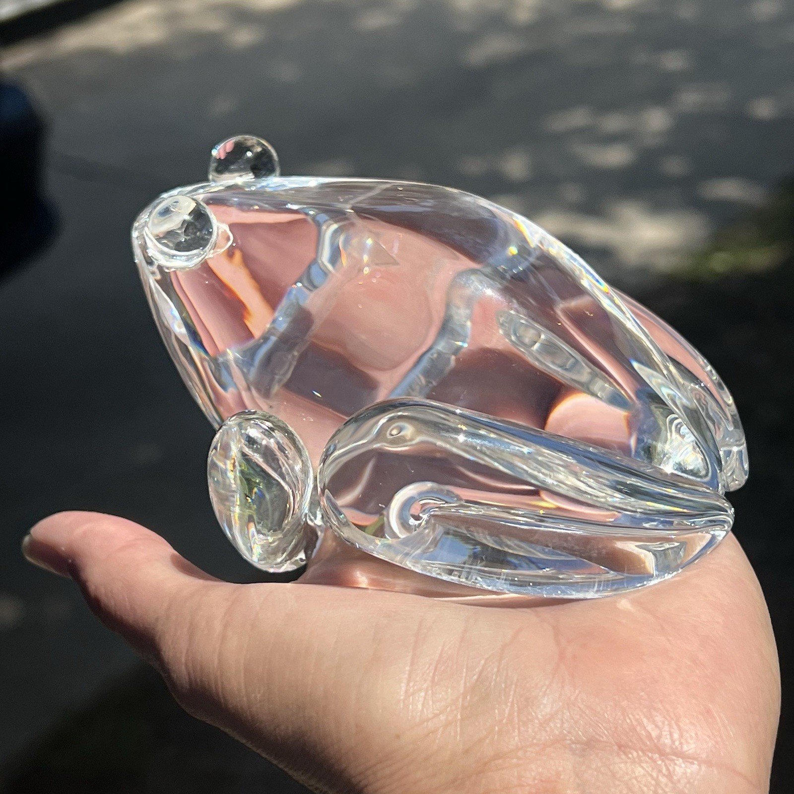 Steuben Crystal Frog Bullfrog Figurine Clear Art Glass Signed Heavy VTG Big Eyes gallery