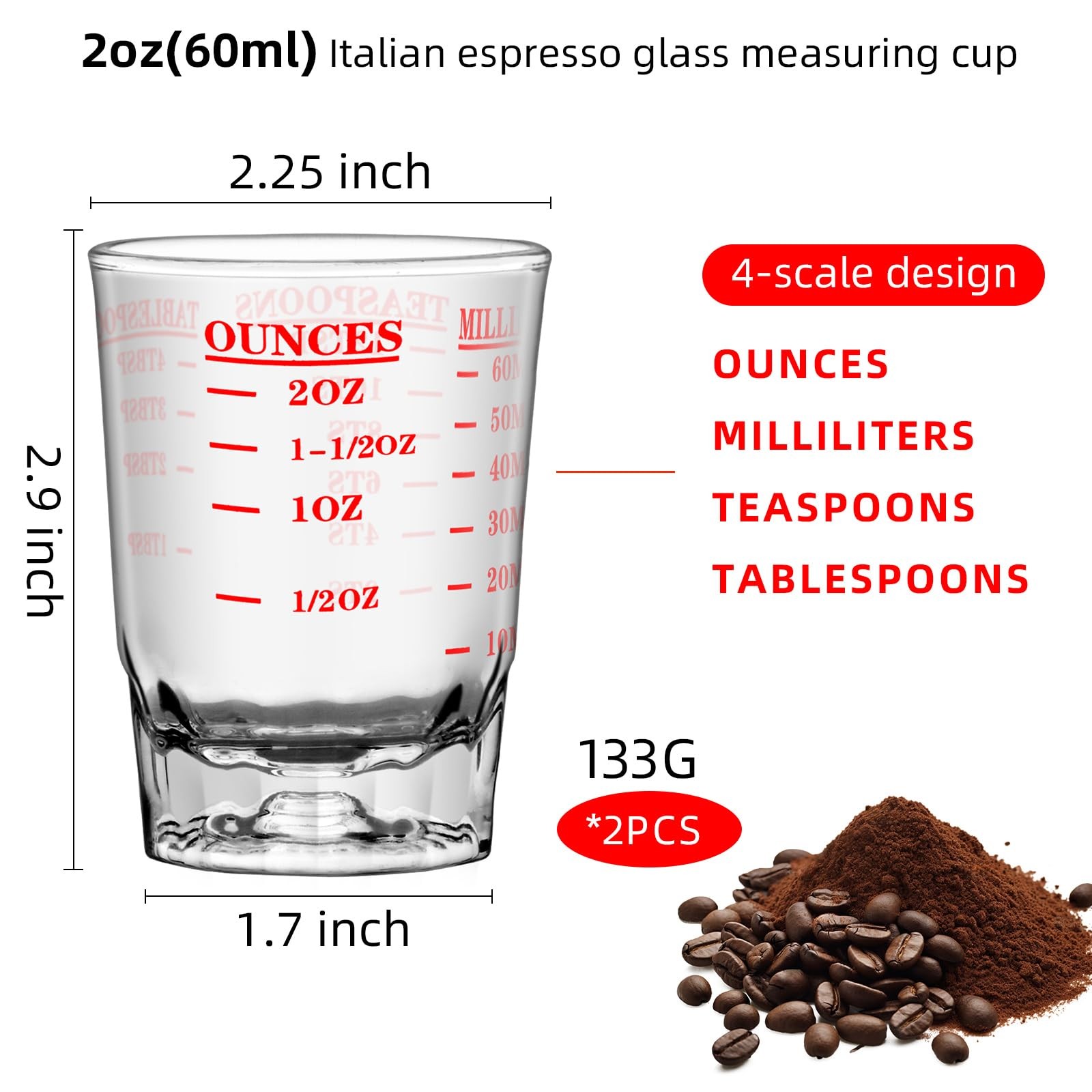 2Pcs 2 OZ 4 Features Shot Glasses Measuring cup Liquid Heavy Glass Wine Glass... gallery