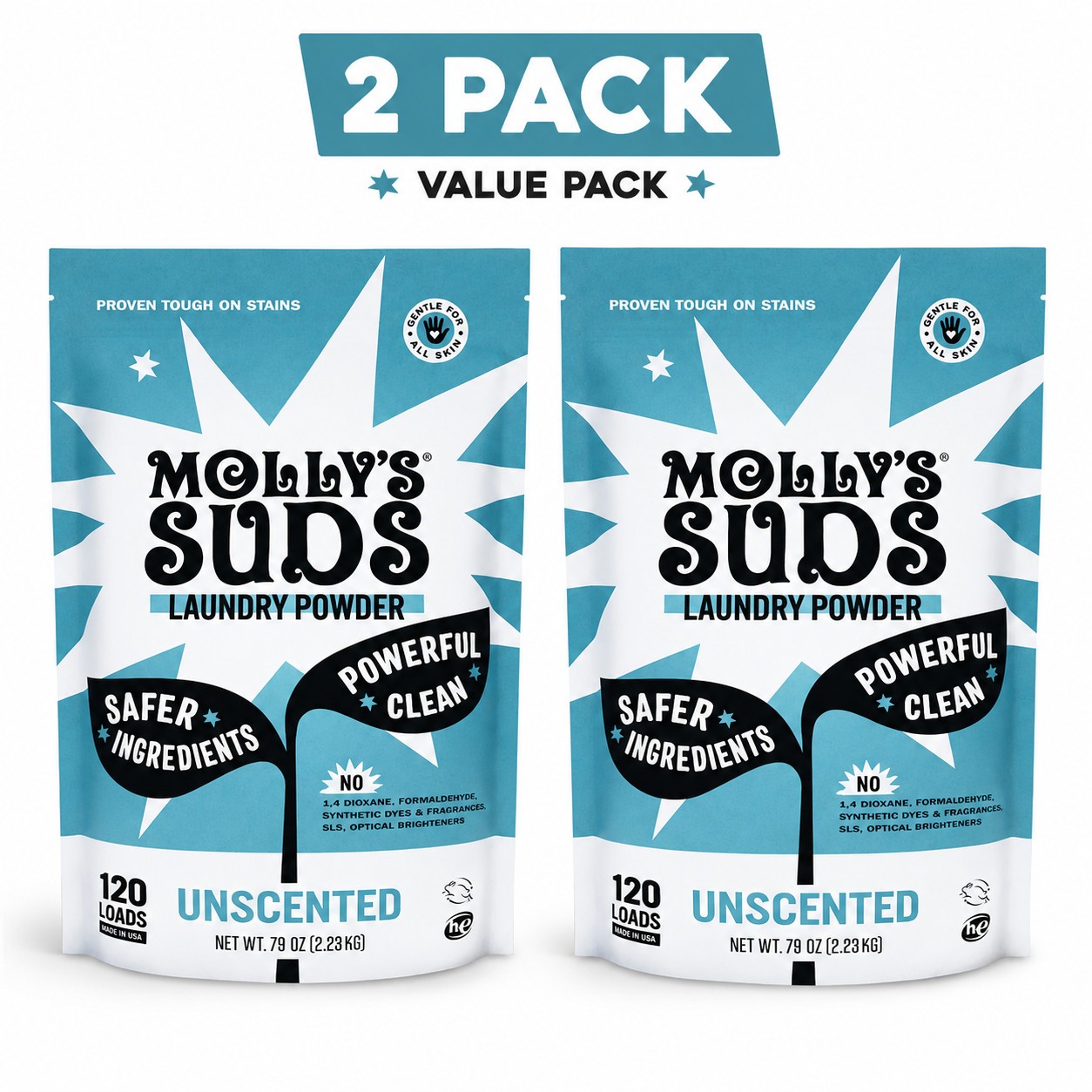 Molly's Suds Bulk Laundry Powder Unscented 120 loads NEW 2-Pack gallery