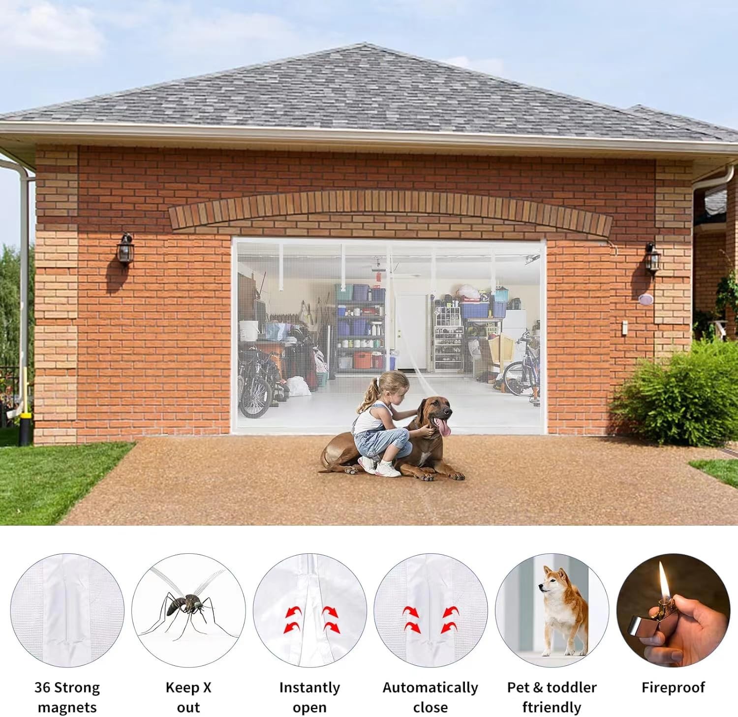 Magnetic Garage Screen Door for 1 Car Doors up to 9x7FT- 9X7 FT, White gallery