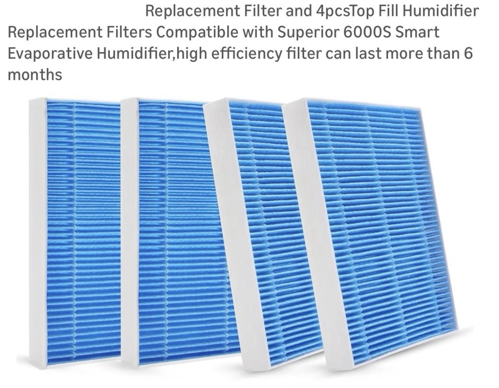 4 Pieces Replacement Filter and Top Fill Humidifier, Compatible 6000S, 6 Months