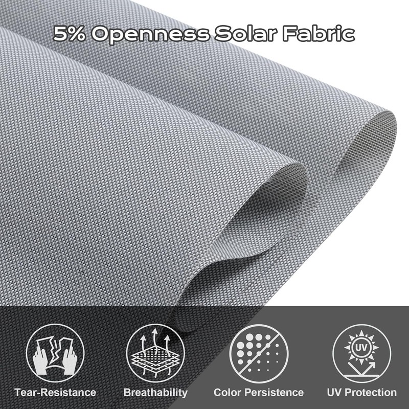 5% Openness Cordless Solar Fabric Roller Shade, 10'W x 8'H Sun Shade for Outdoor gallery