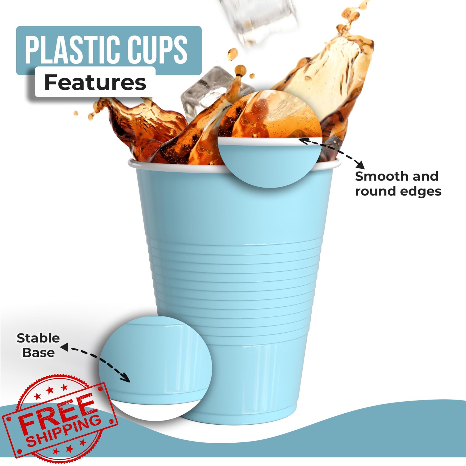 Party Solids Cups Light Blue 50ct gallery