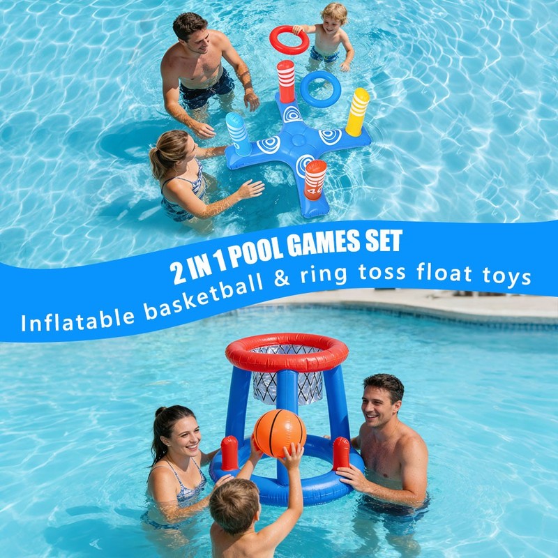 Inflatable Pool Toys Games Floating Basketball Hoop Ring Toss Game Set fr Summer gallery