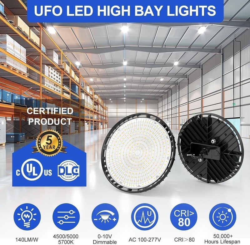 240W/200W/150W 0-10V Dimmable Warehouse High Bay LED Shop Light 4500/5000/5700K gallery