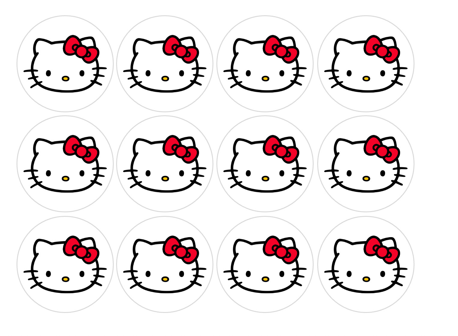 12 count Red Bow Cartoon Kitty Edible Image rounds, choose your size, pre cut gallery