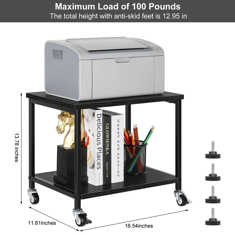 Black 2Tier Rolling Printer Stand Under Desk Mobile Table Scanner Fax Rack gallery