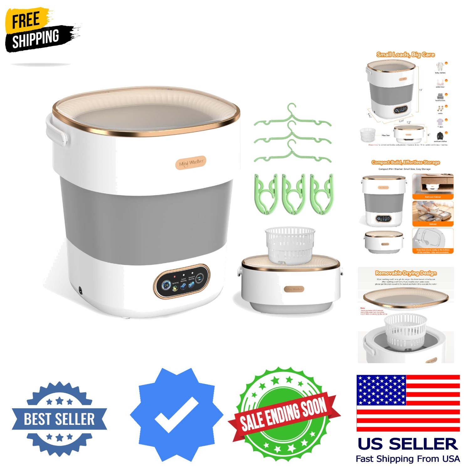 Portable Washing Machine, Folding 20L Mini Washer and Spin-Dryer, 3 Cleaning ... gallery