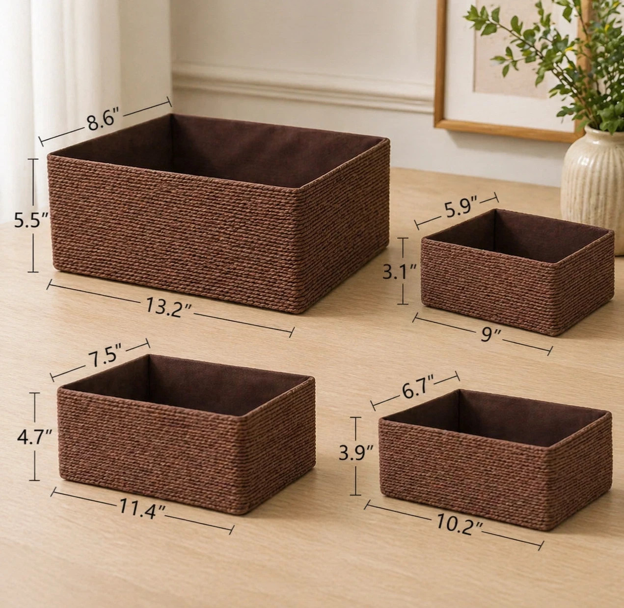 Recycled Wicker Storage Basket SET of 4 Paper Rope Storage Bins - Baskets .. gallery