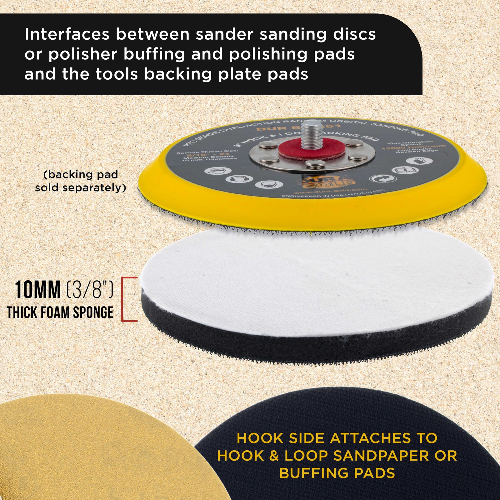 2 Dura-Gold 5" x 10mm Soft Density Interface Pads For Hook & Loop Sander Discs gallery
