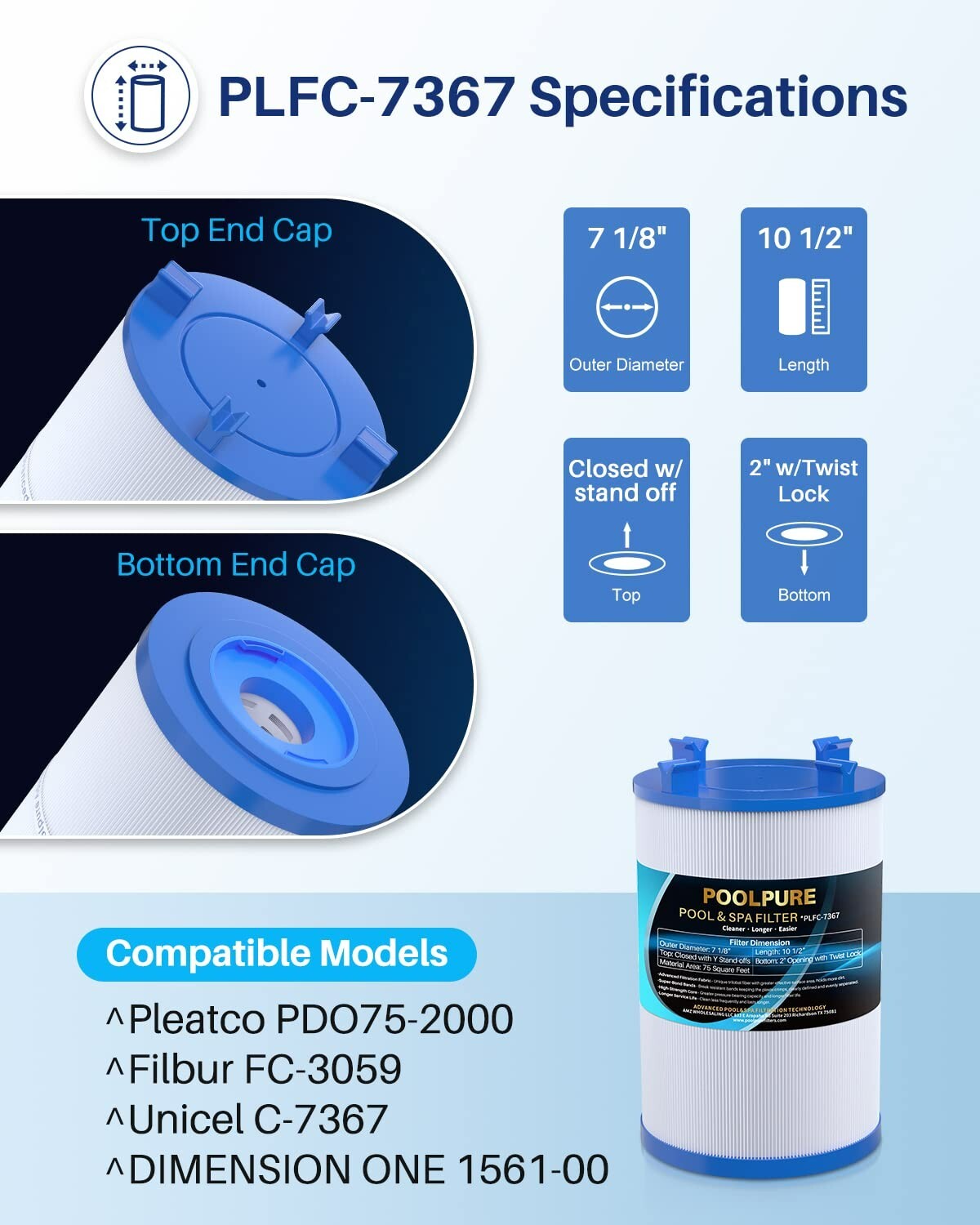 POOLPURE C-7367 Spa Filter Replaces PD075-2000, Filbur FC-3059 gallery