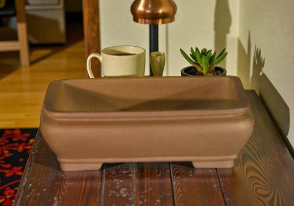 Tan Unglazed Ceramic Bonsai Pot Rectangle Shape OD: 12" x 9.625" x 3.5" gallery