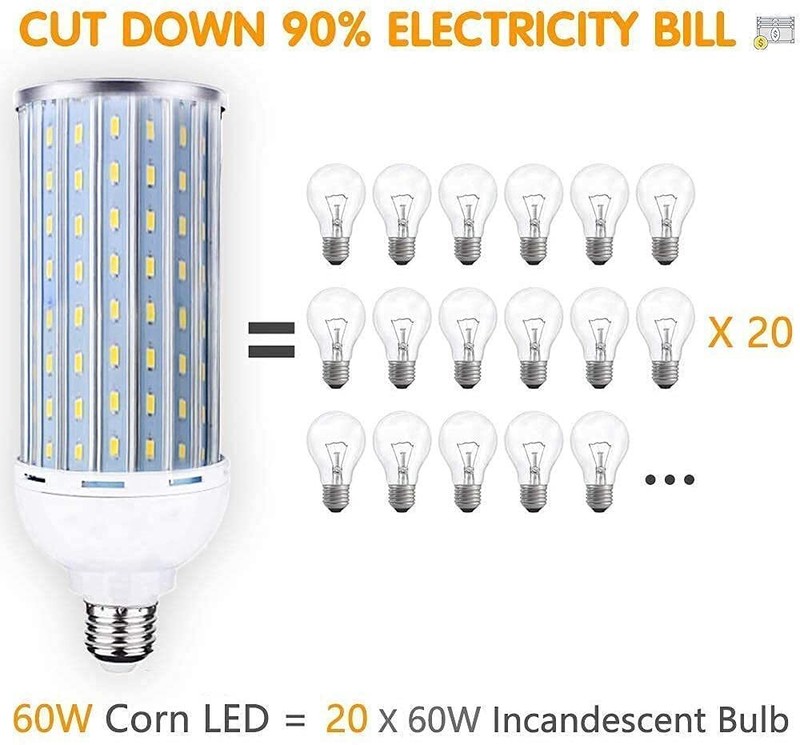 60W LED Corn Light Bulb Lamp, 6000LM E26/E27 6000K 85V~265V Super Bright Ligh... gallery