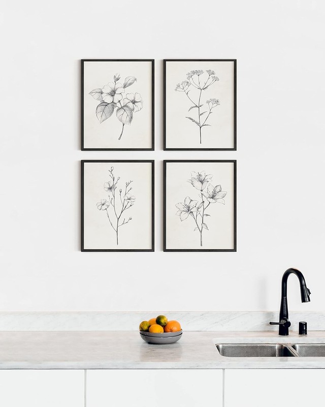 Rustic Grey Floral Wall Art Set - 4 Unframed 8x10 Vintage Botanical Prints gallery
