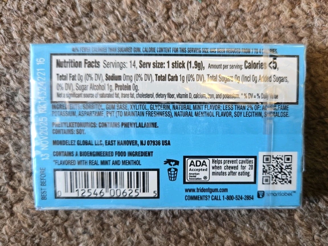 Rare Trident Purely Peppermint Sugar Free Gum, 12 Packs of 14 Pieces 168 Total gallery