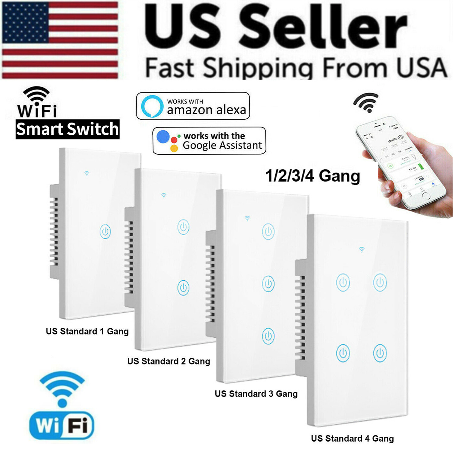 1/2/3/4 Gang WiFi Smart Wall Touch Light Switch Glass Panel For Alexa/Google APP gallery