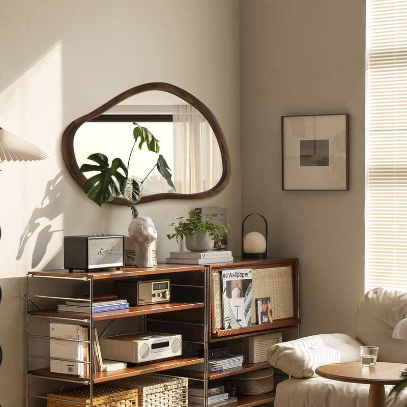 Rustic 35"x24" Dark Walnut Wall Mirror, Versatile for Any Room gallery