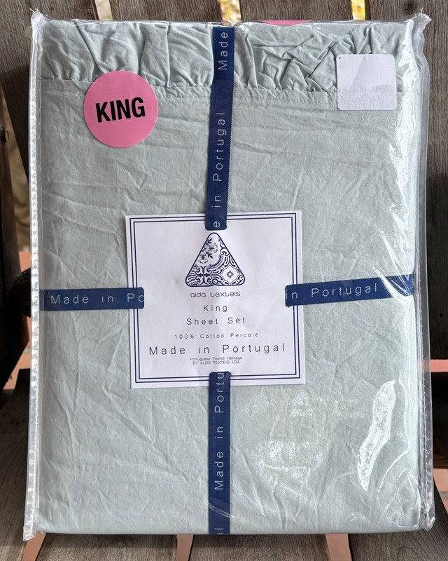 Alda Texteis King Size SAGE RUFFLE Cotton Percale Sheet Set (soft sage color) gallery