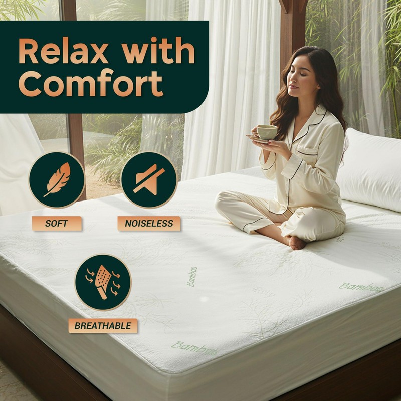 Waterproof Mattress Protector Cover- Bamboo Viscose 260 GSM Mattress Cover, B... gallery