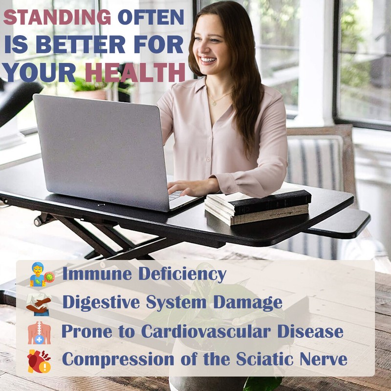 32 inch Desk Converter Height Adjustable Sit to Stand Riser Workstation Black gallery