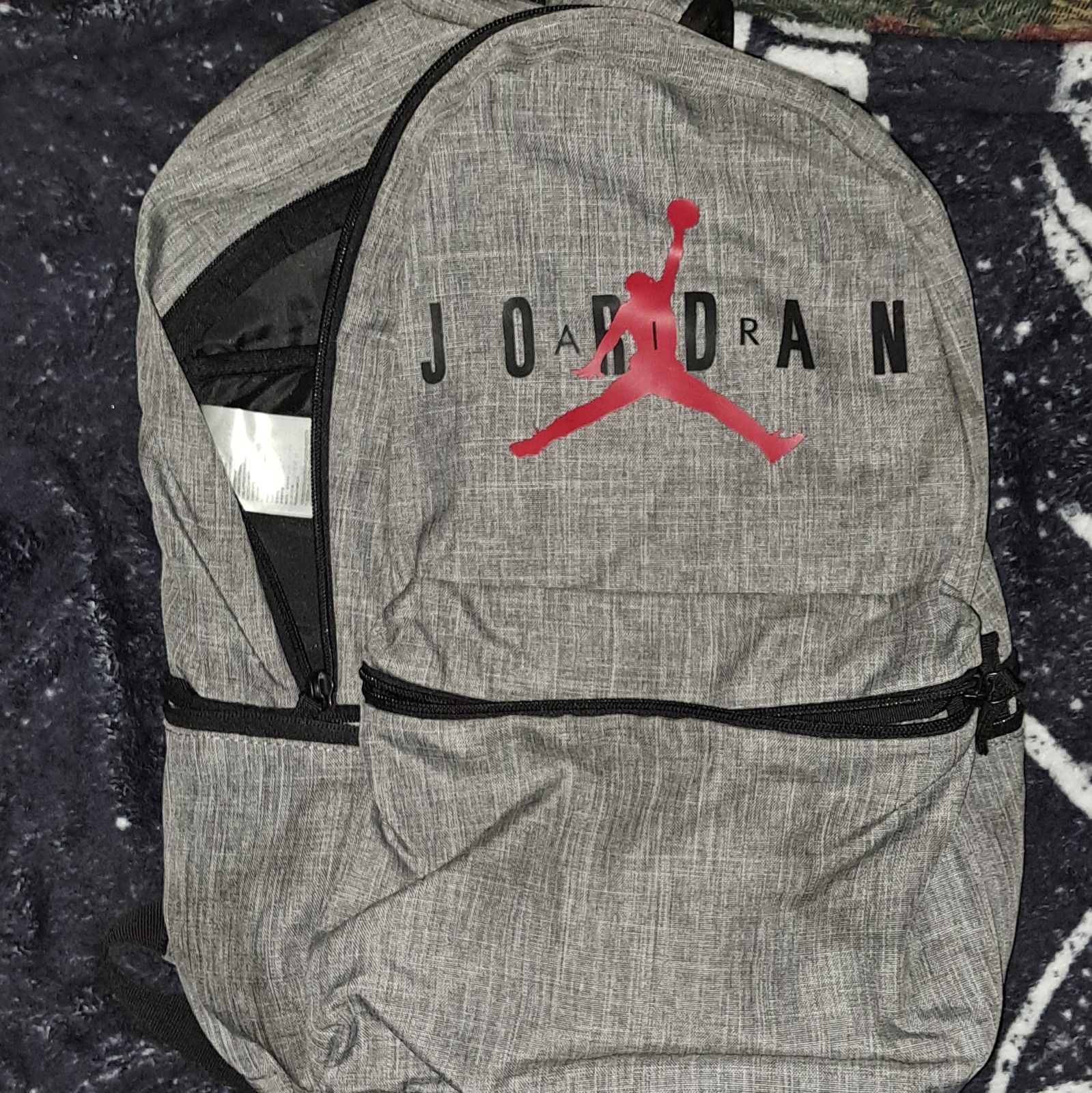 Jordan Gray Hiking Backpack Adjustable Straps Red Logo Polyester Unisex
