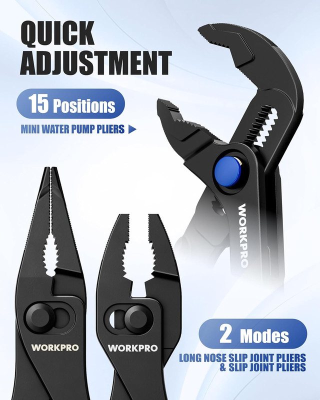 WORKPRO 3-Piece Mini Pliers Set with Pouch, 4-Inch Slip Joint Plier & 4-Inch Wat gallery
