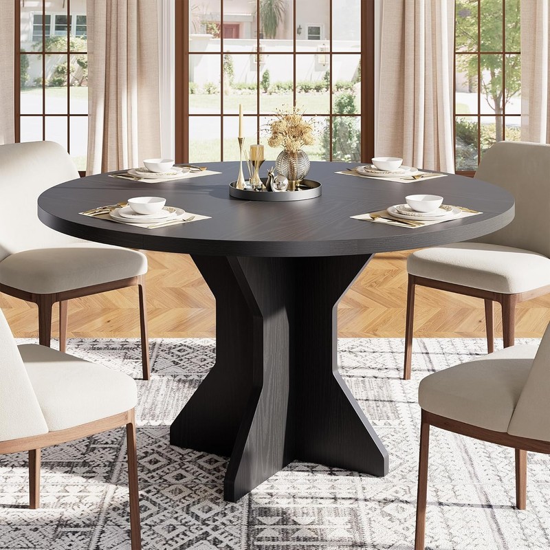 47In Round Dining Table Kitchen Table for 4 to 6 People with Wood Pedestal Base gallery