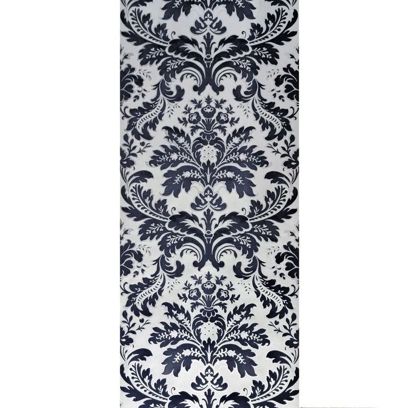 Wallpaper flocking navy blue silver gray metallic Flocked damask velvet flock 3D gallery