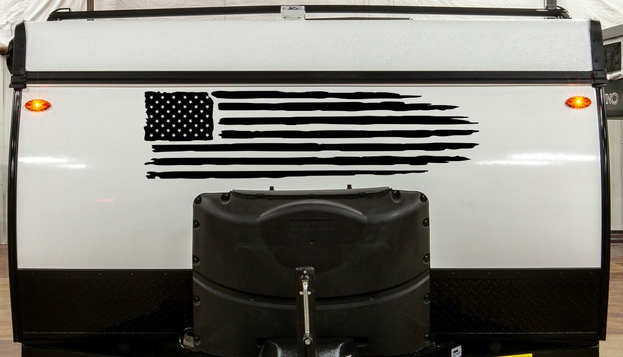 Distressed American Flag in Matte Black Waterproof Vinyl Decal Truck RV Camper gallery