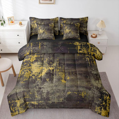 Modern Abstract Bed in a Bag King Comforter Set 7 Piece,Boho Yellow Grey Waterco