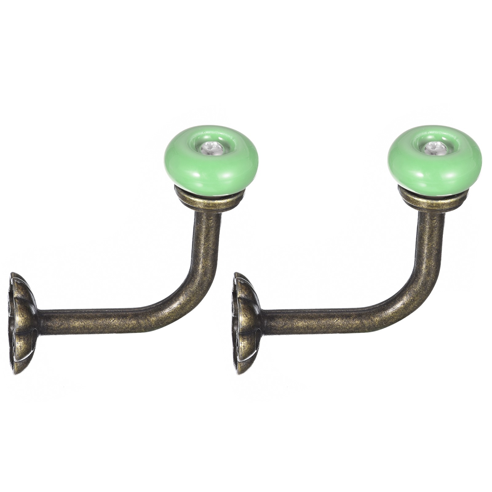 2Pcs Wall Hooks Zinc Alloy Single Prong Ceramic Handle Coat Hook Green gallery