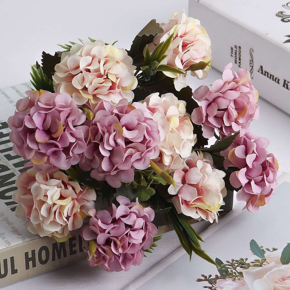 1-5Bundle Artificial Hydrangea Flower Silk Bouquet Party Home Decor UV Resistant