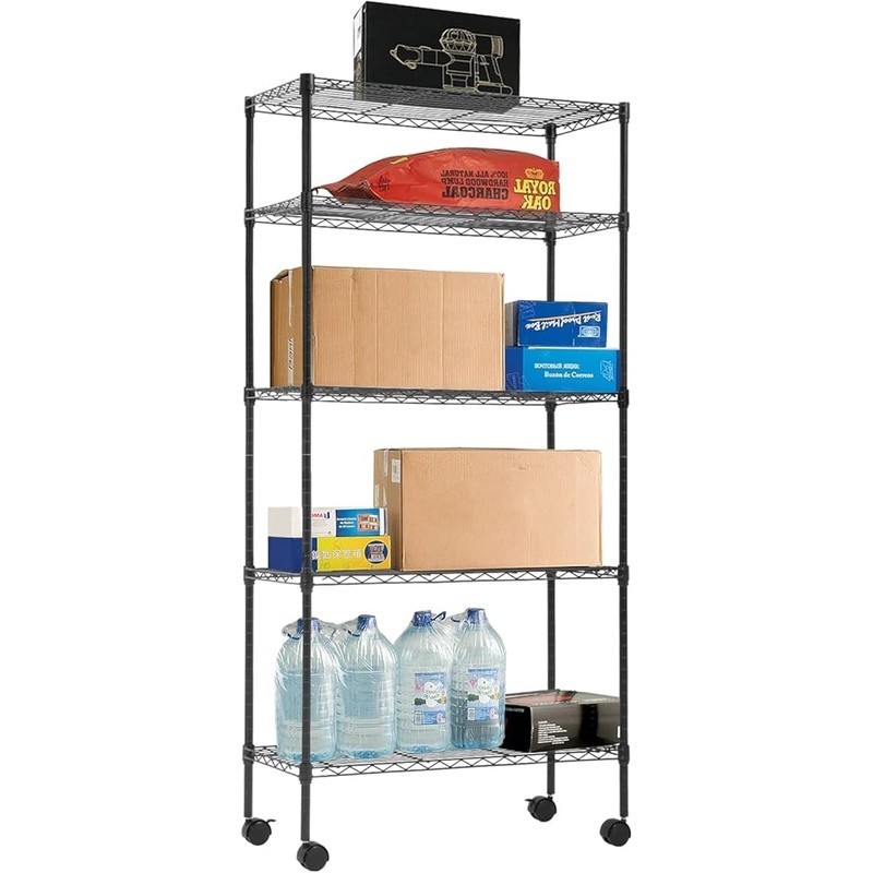 Heavy Duty Adjustable Metal Shelving Unit 5 Tier Storage Rack W/ Wheels New gallery