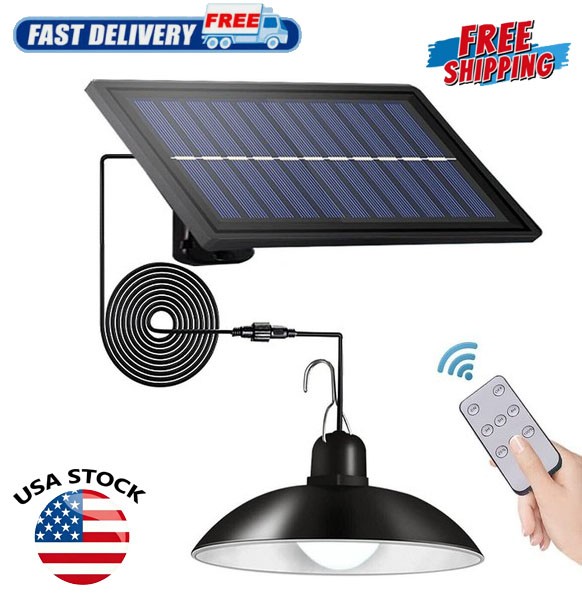 Solar Pendant Hanging Light Dimmable Indoor Outdoor Garden Yard Shed Flood Lamp gallery