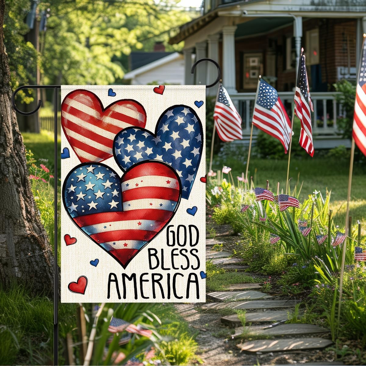 Independence Day Garden Flag for Outside,God Bless America Heart Yard Flags f... gallery