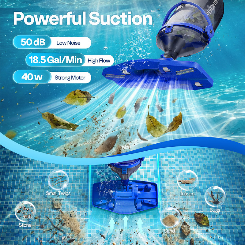 Cordless Pool Vacuum with Telescopic & Extension Poles 9.12ft, 18.5 GPM Suction gallery
