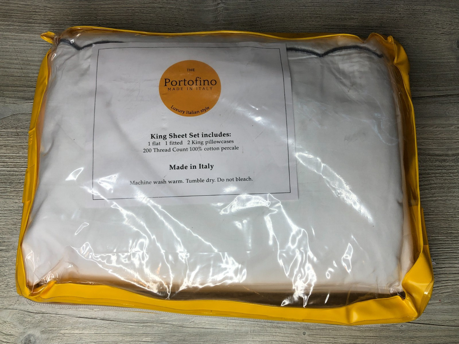 Portofino ITALY (4)Piece King Sheet Set Luxury Percale Scalloped Edge Gray NWT gallery